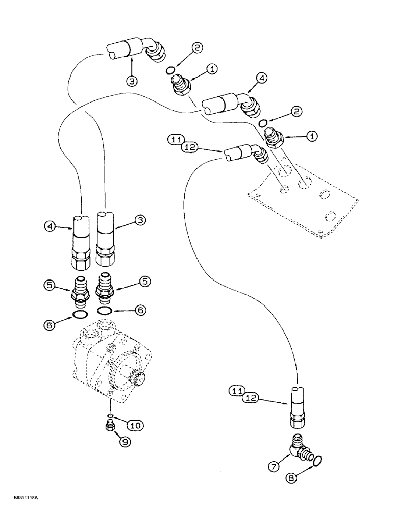 Схема запчастей Case 560 - (8-102) - TRENCHER DRIVE HYDRAULIC CIRCUIT, REAR BULKHEAD PLATE TO MOTOR (08) - HYDRAULICS