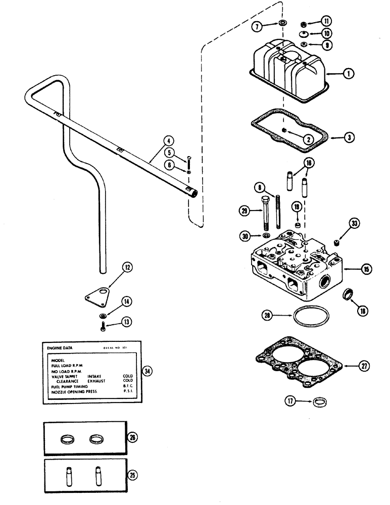 Схема запчастей Case W20 - (016) - (401B) DIESEL ENGINE CYLINDER HEAD AND COVER (02) - ENGINE