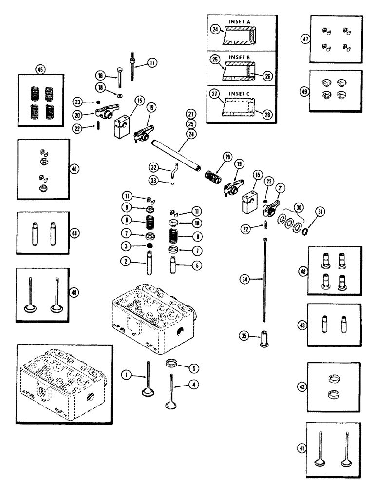 Схема запчастей Case W9B - (005A) - VALVES AND VALVE MECHANISM, (401) DIESEL ENG., PRESSED STEEL ROCKER ARMS, 1ST USED ENG. S/N 2095635 (02) - ENGINE