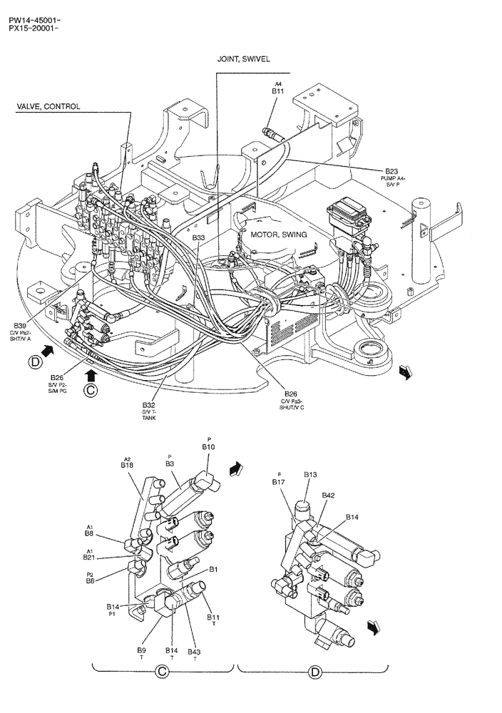 Схема запчастей Case CX36B - (05-010) - CONTROL LINES, REMOTE (WITH A PUMP Z PORT), P/N PX35V00003F1 OPTIONAL PARTS