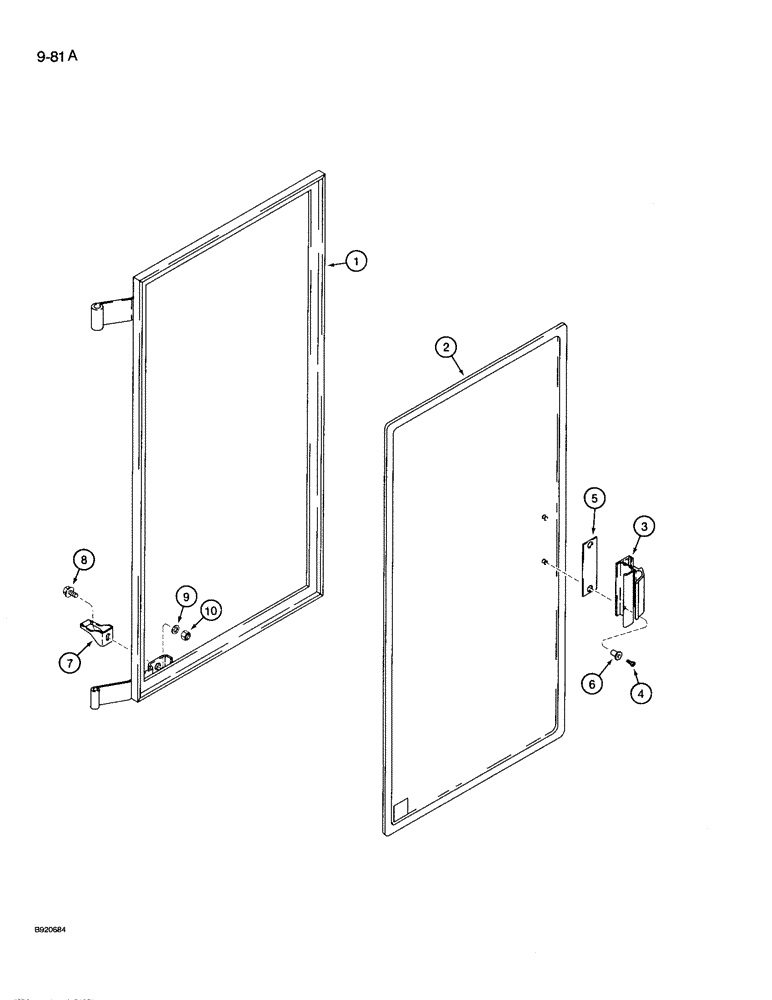 Схема запчастей Case 721 - (9-081A) - CAB DOOR WINDOW, CABS WITH ALUMINUM LATCHES FOR WINDOW (09) - CHASSIS/ATTACHMENTS