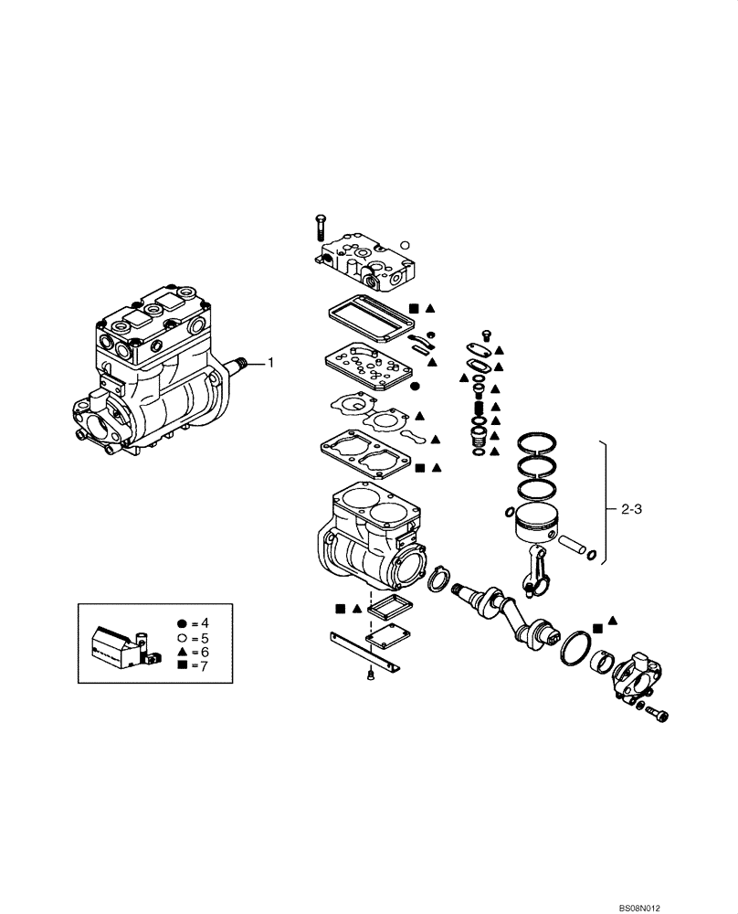 Схема запчастей Case 327B - (10B00000002[001]) - REPAIR KITS, AIR COMPRESSOR ASSY (P.I.N. HHD0327BN7PG5700 AND AFTER) (41211340) (01) - ENGINE