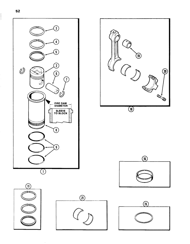 Схема запчастей Case 1280 - (052) - PISTON AND SLEEVE ASSEMBLY, 504BDT DIESEL ENGINE (01) - ENGINE