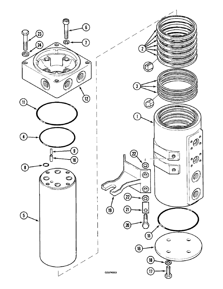 Схема запчастей Case 220B - (8-186) - HYDRAULIC SWIVEL, P.I.N. 74441 THROUGH 74597, P.I.N. 03201 AND AFTER (08) - HYDRAULICS