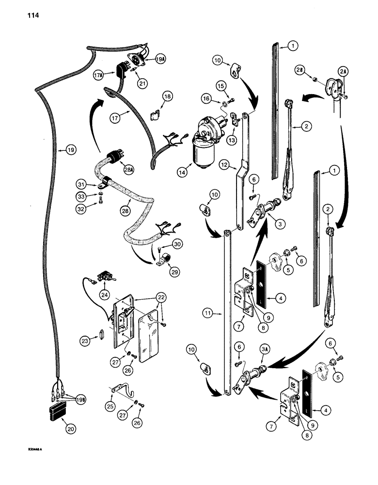 Схема запчастей Case 880C - (114) - WINDSHIELD WIPER AND DOME LAMP, PIN 6205559 AND AFTER (06) - ELECTRICAL SYSTEMS