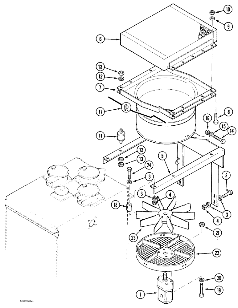 Схема запчастей Case 170C - (8-006) - HYDRAULIC OIL COOLER AND FAN, P.I.N. 02305 AND AFTER (08) - HYDRAULICS