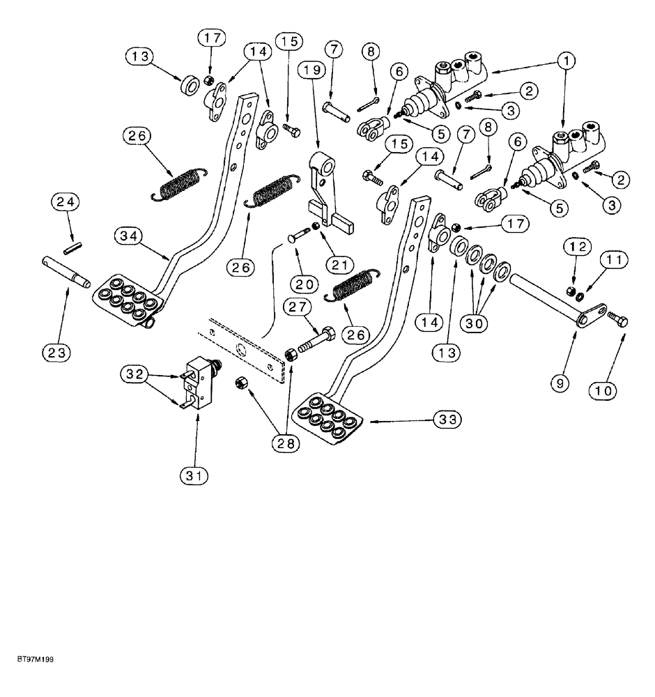 Схема запчастей Case 580SL - (7-006) - BRAKE PEDALS AND BRAKE MASTER CYLINDER MOUNTING (07) - BRAKES