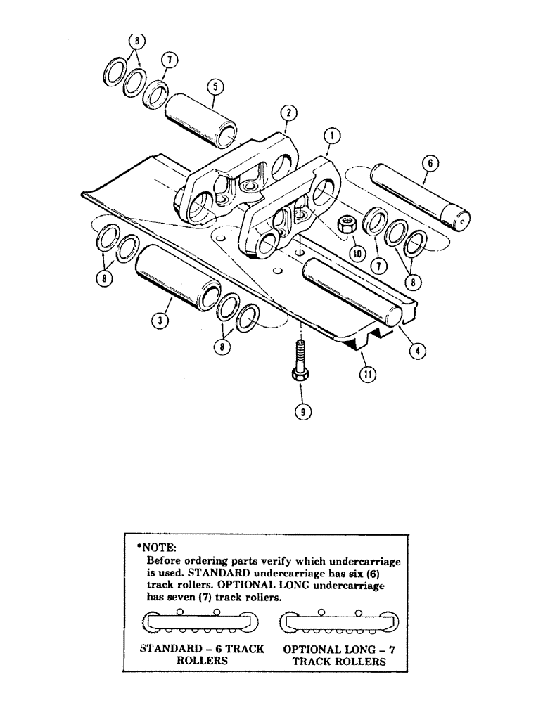 Схема запчастей Case 880B - (146) - TRACK SHOES AND LINKS, (24" WIDE TRACK ASSEMBLY), * (USED ON UNITS WITH OPTIONAL LONG UNDERCARRIAGE) (04) - UNDERCARRIAGE