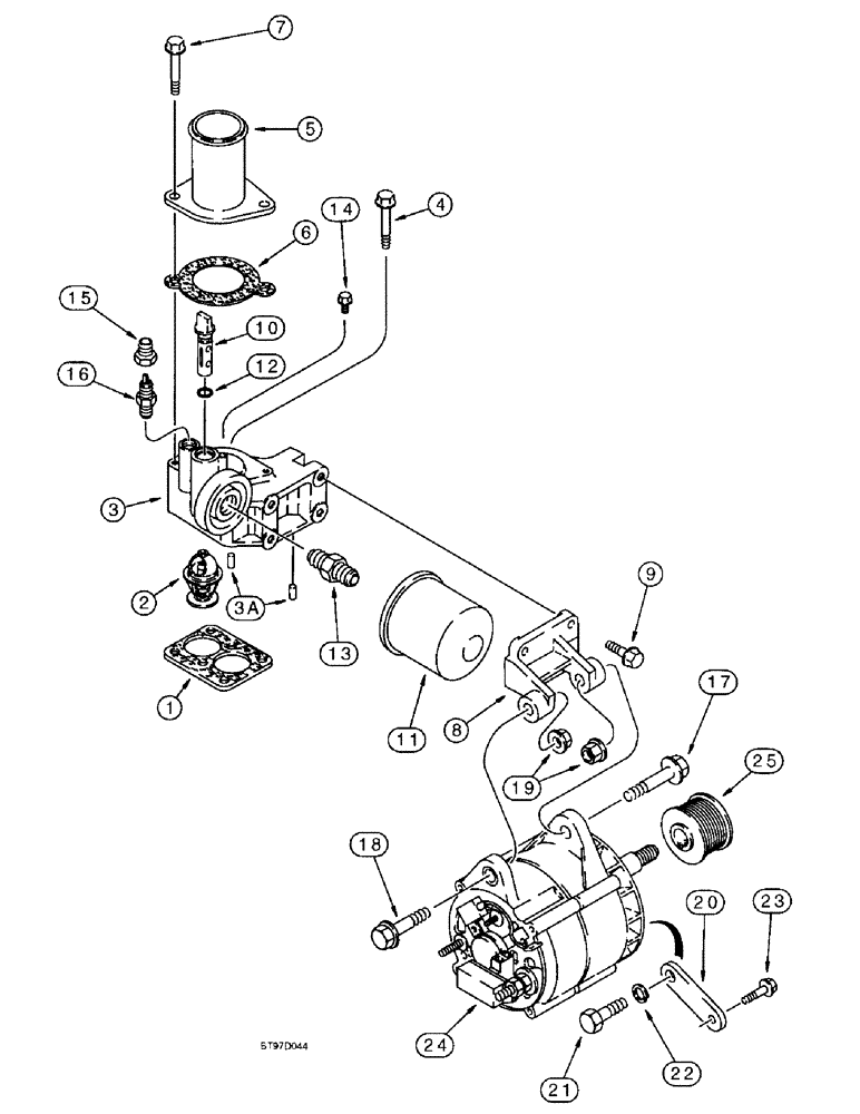 Схема запчастей Case 9040B - (2-54) - THERMOSTAT HOUSING & ALTERNATOR MOUNTING,6T-830 EMISSIONS CERTIFIED ENGINE,P.I.N. DAC04#2001 & AFTER (02) - ENGINE