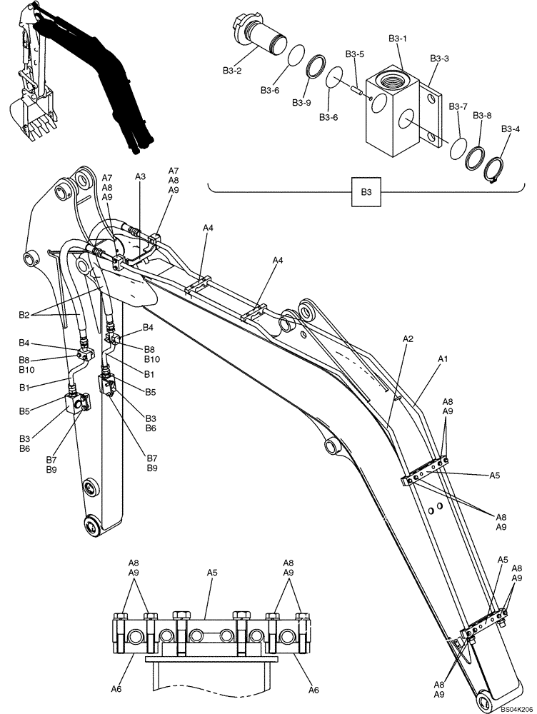 Схема запчастей Case CX36B - (500-60[1-03]) - BOOM PIPING (NIBBLER & BREAKER) (35) - HYDRAULIC SYSTEMS