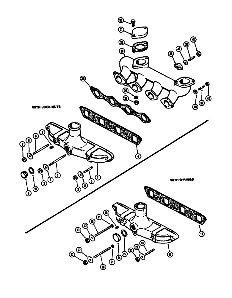 Схема запчастей Case 450 - (012) - MANIFOLDS, 207 DIESEL ENGINE, INTAKE MANIFOLD, WITH LOCKING NUTS, 1ST USED ENG. S/N 280541 (01) - ENGINE