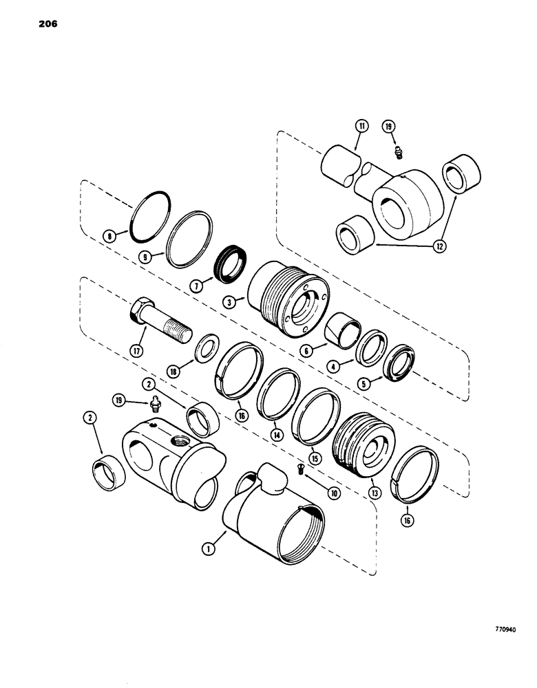 Схема запчастей Case 450 - (206) - G101228 TILT CYLINDER - ANGLE TILT DOZER, TUBE IS STAMPED WITH CYLINDER PART NUMBER (07) - HYDRAULIC SYSTEM