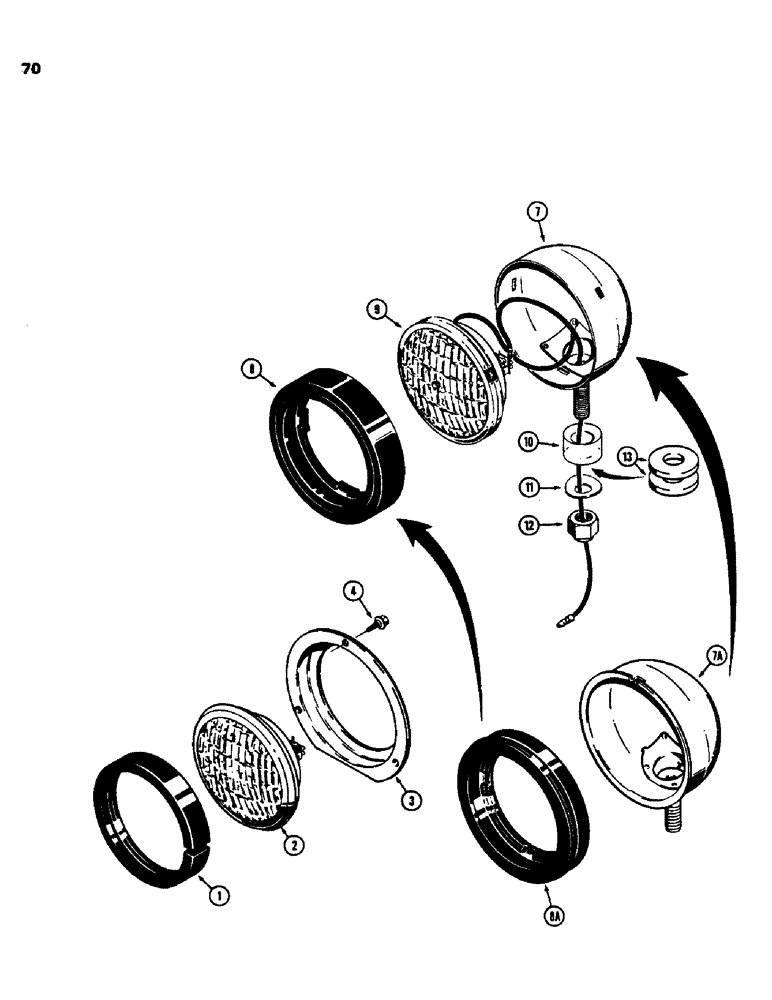 Схема запчастей Case 455B - (070) - LAMPS, HEAD LAMP ASSEMBLY (06) - ELECTRICAL SYSTEMS