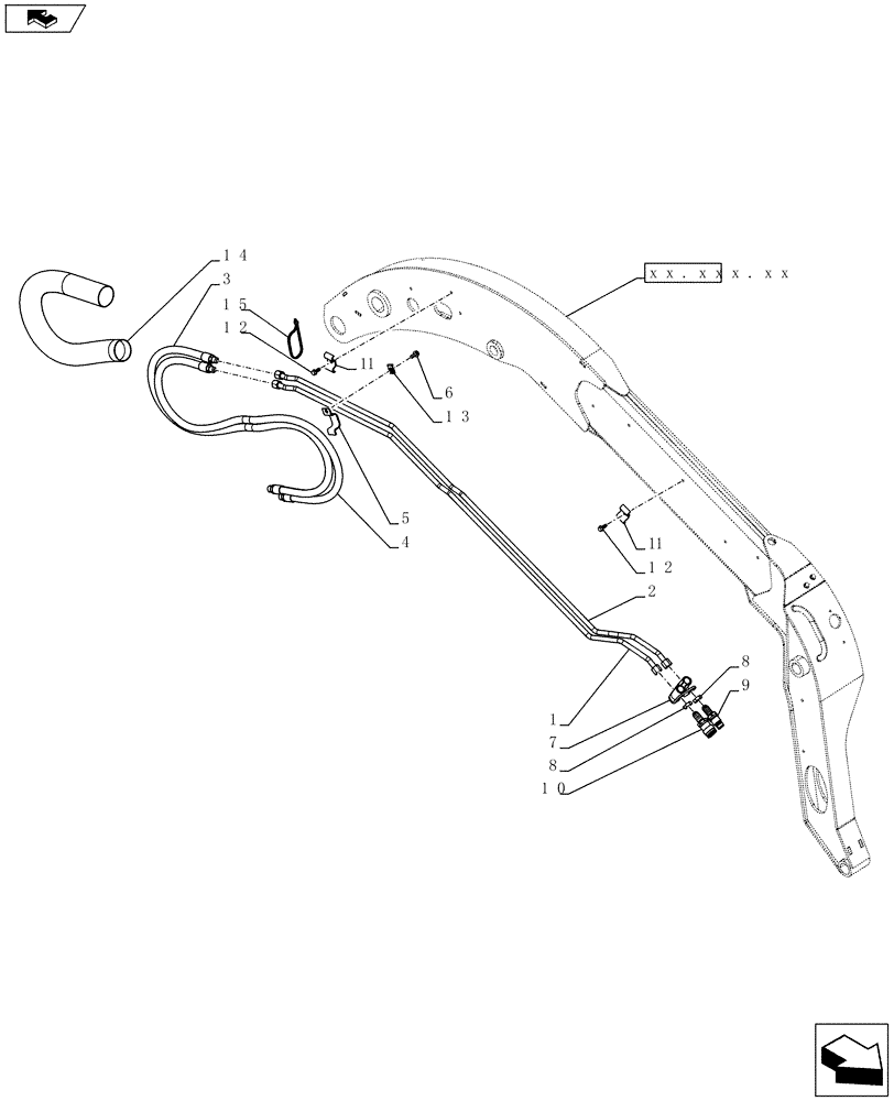 Схема запчастей Case SV300 - (35.734.AH[02]) - AUX HYD, STD, ARM PLUMBING (SV250,SV300,TV380) (35) - HYDRAULIC SYSTEMS