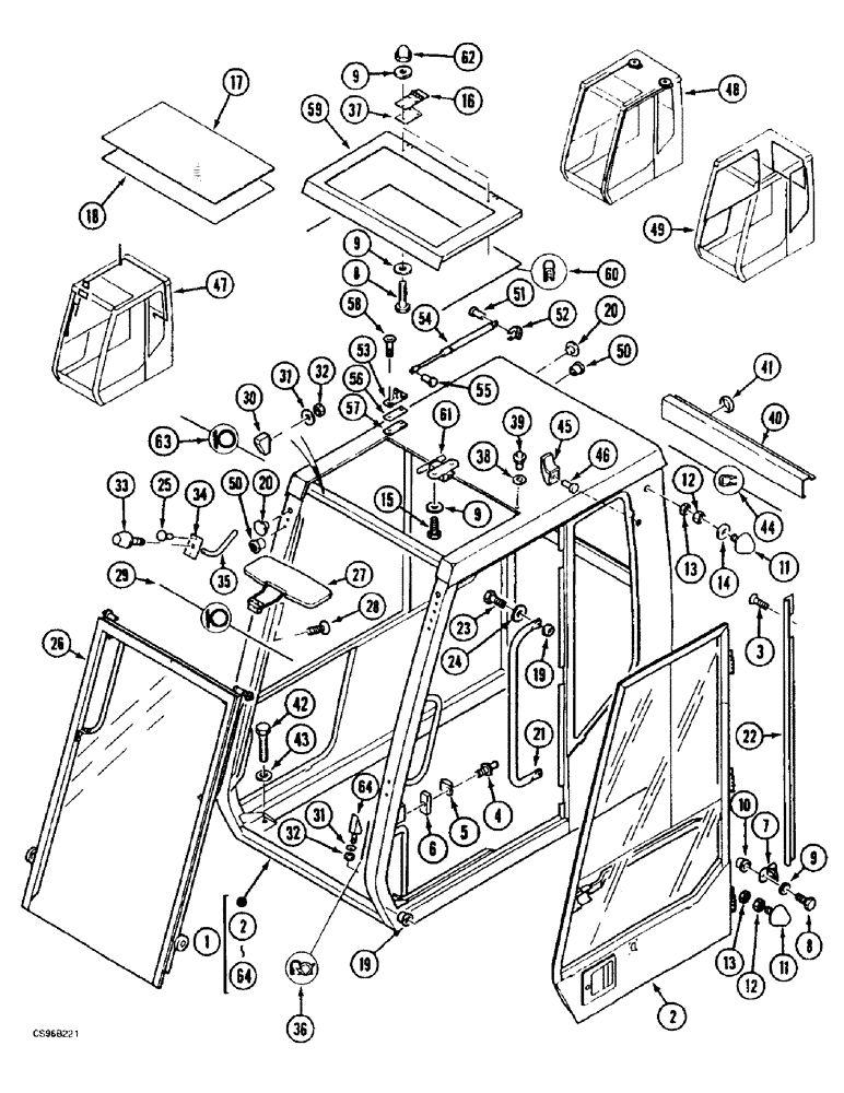 Схема запчастей Case 688BCK - (9E-26) - CAB - TRANSPARENT OPENING ROOF (05.1) - UPPERSTRUCTURE CHASSIS/ATTACHMENTS