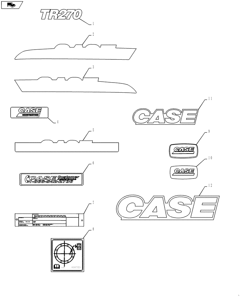 Схема запчастей Case TR270 - (90.108.AB) - DECALS (TR270) (90) - PLATFORM, CAB, BODYWORK AND DECALS