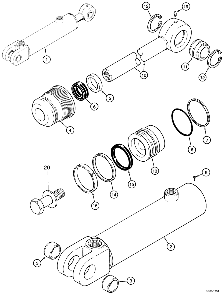 Схема запчастей Case 570MXT - (08-29) - CYLINDER ASSY - HITCH TILT, THREE POINT (08) - HYDRAULICS