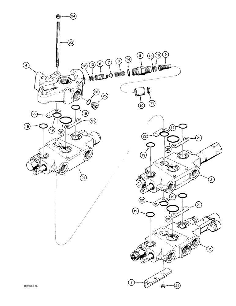 Схема запчастей Case 480F - (8-072) - LOADER CONTROL VALVE - THREE SPOOL (08) - HYDRAULICS