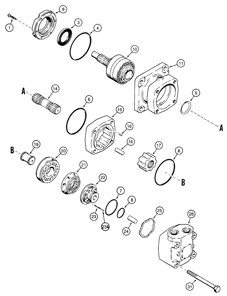 Схема запчастей Case 1835C - (6-48) - HYDRAULIC DRIVE MOTOR, P.I.N. JAF0037476 THROUGH P.I.N. JAF0130893 (06) - POWER TRAIN