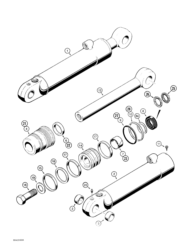 Схема запчастей Case 480F - (8-128) - 1340827C1 BACKHOE STABILIZER CYLINDER (08) - HYDRAULICS