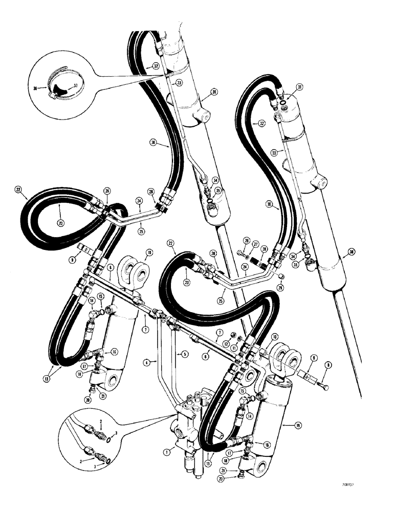 Схема запчастей Case 780 - (288) - LOADER BUCKET TILT HYDRAULIC CIRCUIT, BEFORE TRACTOR SN. (08) - HYDRAULICS