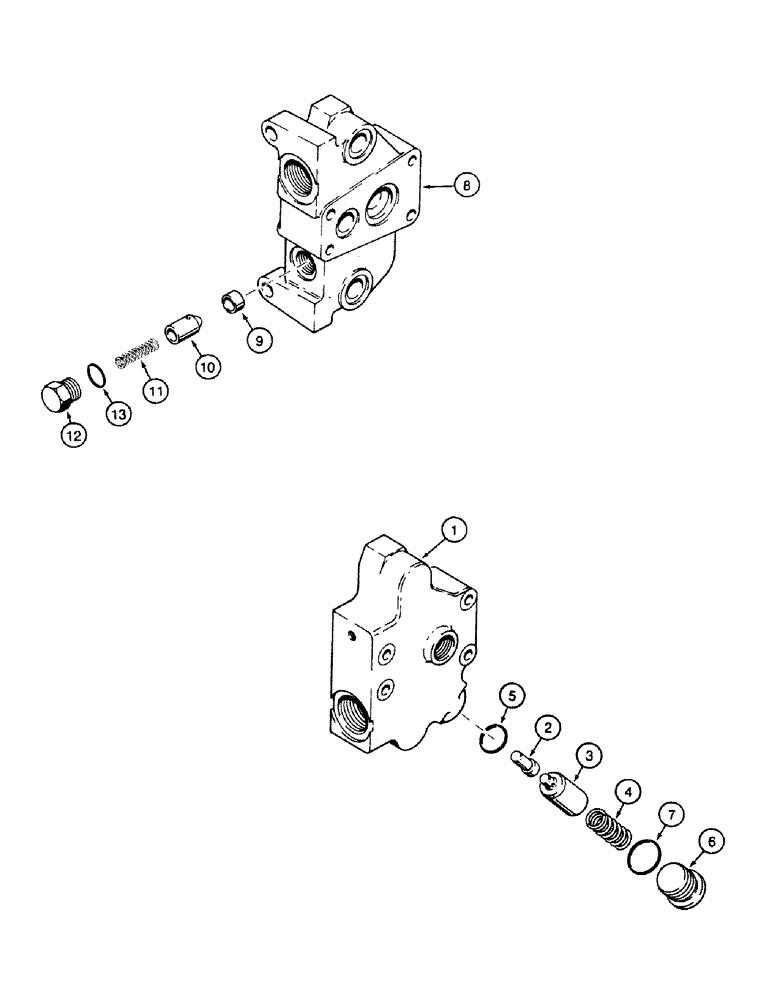 Схема запчастей Case 580SK - (8-298) - BACKHOE CONTROL VALVE, NOT FOR PRESTIGE, SECTIONS INLET AND OUTLET (08) - HYDRAULICS