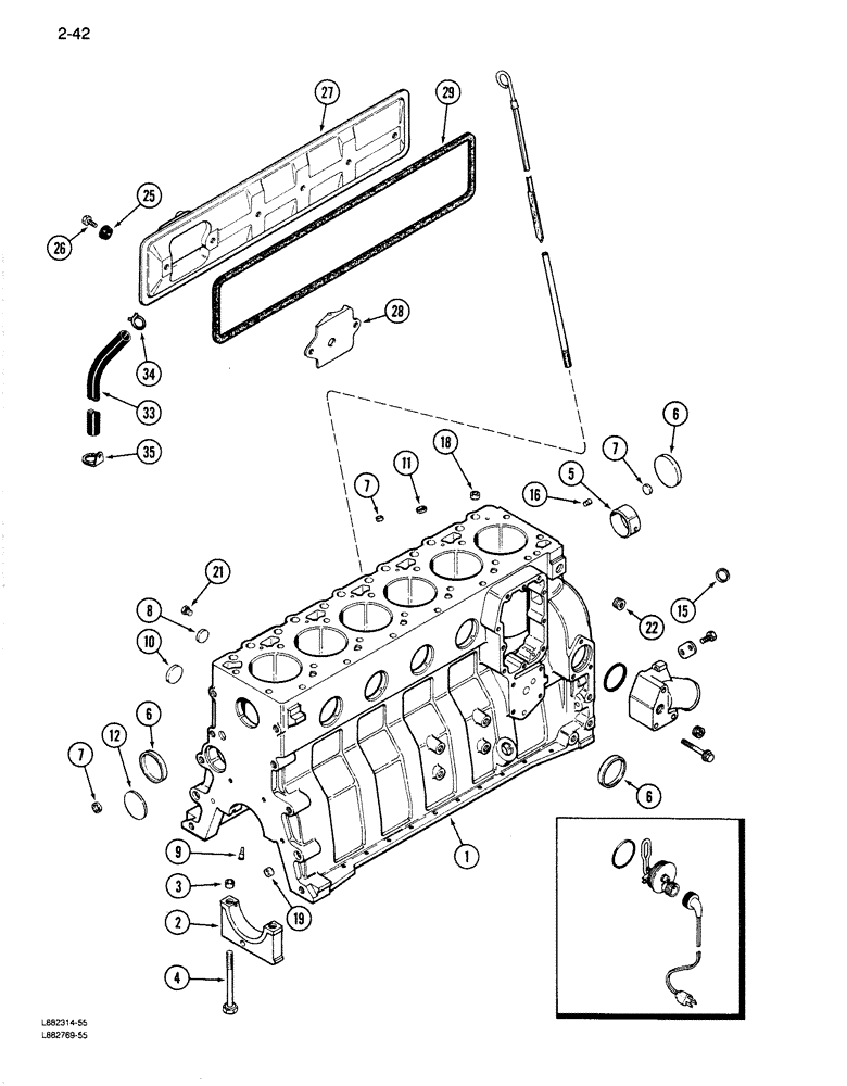 Схема запчастей Case 680K - (2-42) - CYLINDER BLOCK, 6-590 ENGINE (02) - ENGINE