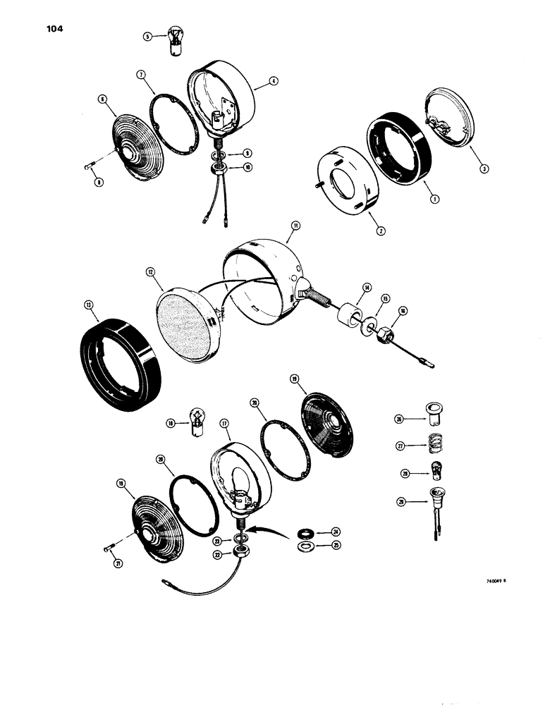 Схема запчастей Case 680E - (104) - ELECTRICAL SYSTEM, LIGHTS, L43743 FRONT LIGHT, L43737 STOP (55) - ELECTRICAL SYSTEMS