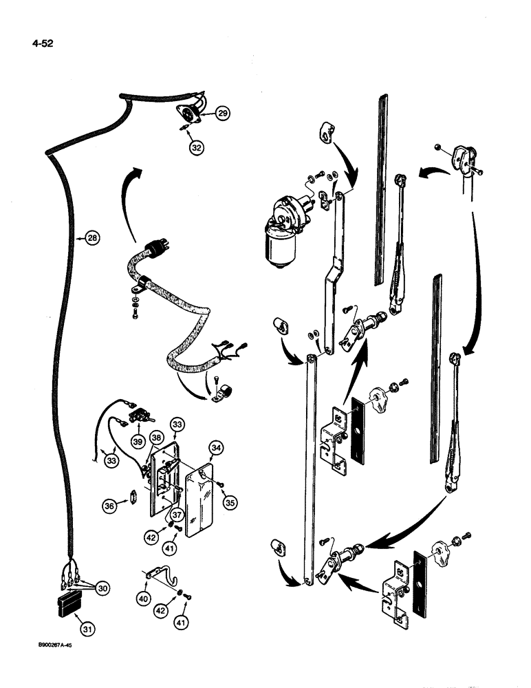 Схема запчастей Case 1085C - (4-52) - WINDSHIELD WIPER AND DOME LAMP, USED WITH EXCAVATOR CAB (04) - ELECTRICAL SYSTEMS