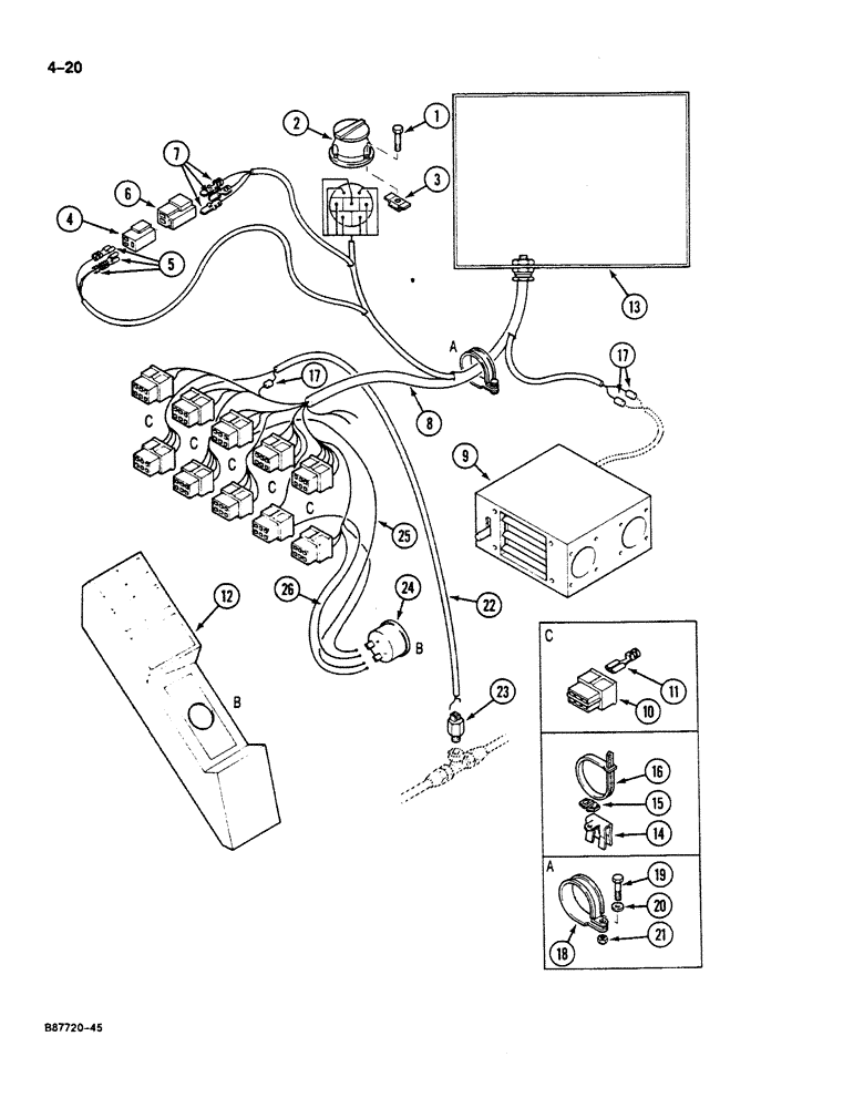 Схема запчастей Case 125B - (4-20) - INSTRUMENT PANEL ELECTRICAL HARNESS, P.I.N. 74591 THROUGH 74963, 21801 THROUGH 21868 (04) - ELECTRICAL SYSTEMS