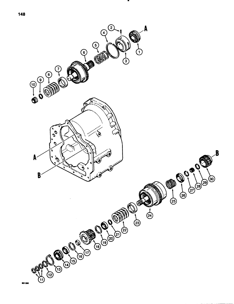 Схема запчастей Case 780B - (148) - TRANSMISSION FORWARD, REVERSE, AND SECOND GEARS (06) - POWER TRAIN