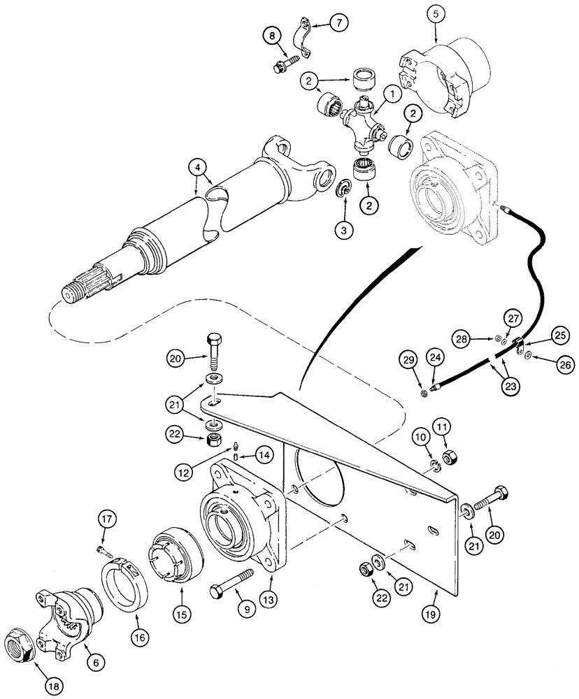 Схема запчастей Case 721C - (06-38) - DRIVE SHAFT, FRONT - BEARING, SUPPORT AND LUBE LINE (06) - POWER TRAIN