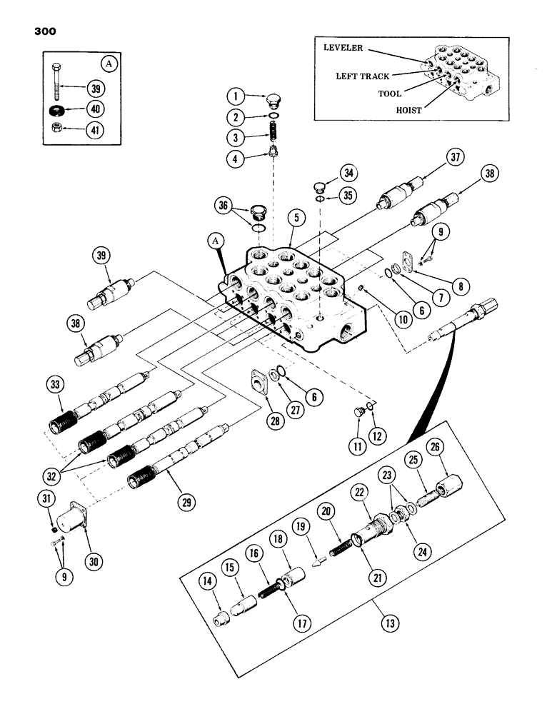 Схема запчастей Case 980B - (300) - 4-SPOOL MAIN CONTROL VALVE, (OUTSIDE), (WITH LEVELER), (HYDRECO) (07) - HYDRAULIC SYSTEM