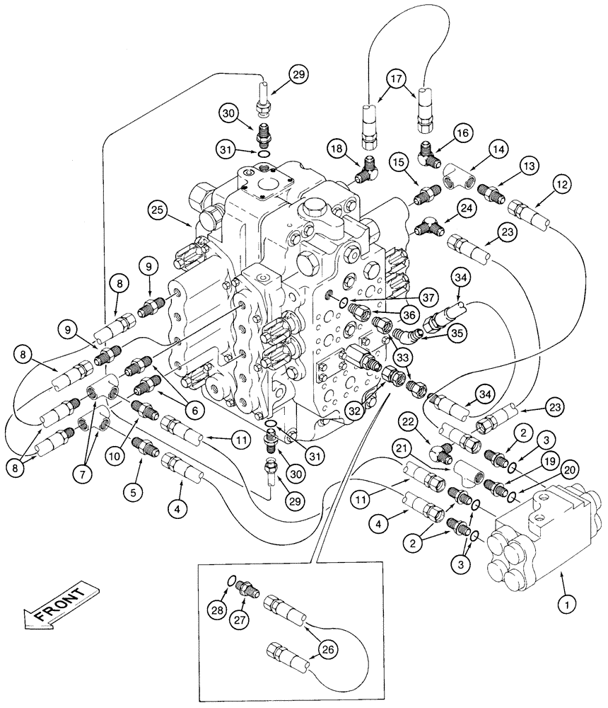 Схема запчастей Case 9050 - (8-38) - HYDRAULIC CONTROL CIRCUIT, CUSHION VALVE TO CONTROL VALVE PILOT LINES (08) - HYDRAULICS