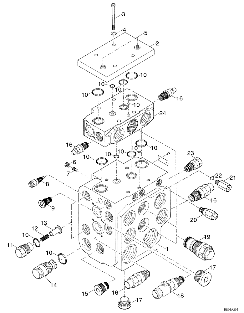 Схема запчастей Case 721D - (08-16A) - VALVE ASSY - LOADER CONTROL, THREE SPOOL (Z-BAR) - IF USED (08) - HYDRAULICS