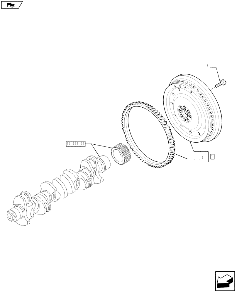 Схема запчастей Case F2CFE614A A013 - (10.103.02) - FLYWHEEL (504338269) (01) - ENGINE