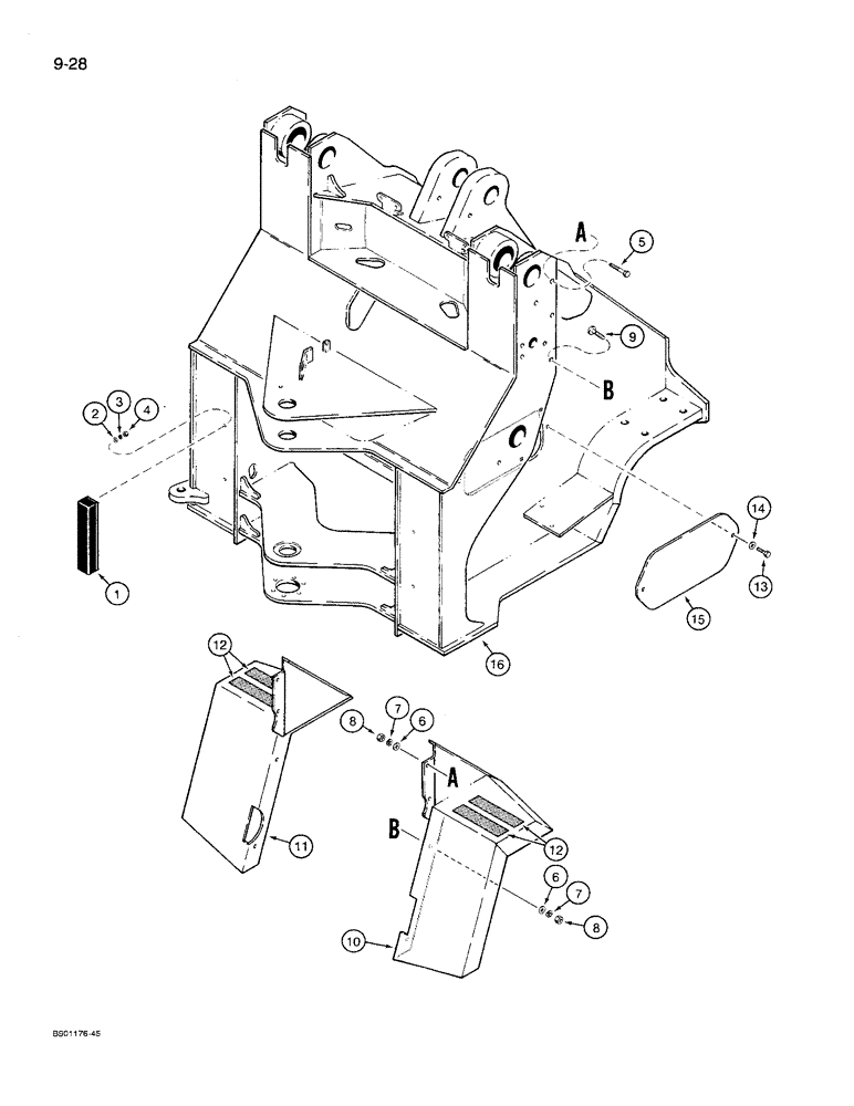 Схема запчастей Case 621 - (9-28) - FRONT FRAME AND FENDERS (09) - CHASSIS/ATTACHMENTS