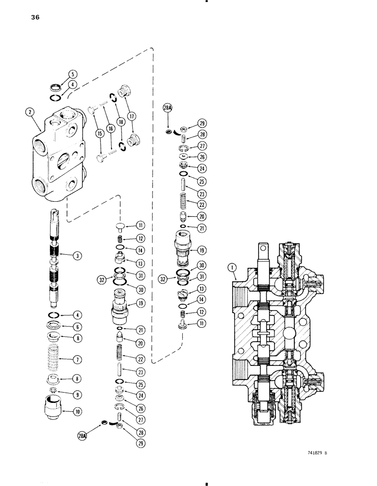 Схема запчастей Case 35 - (036) - BACKHOE CONTROL VALVE, SWING SECTION 