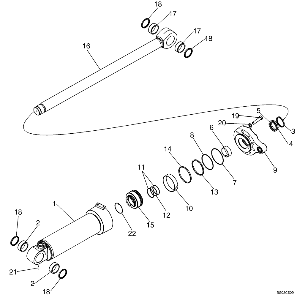 Схема запчастей Case 821E - (08-24) - CYLINDER ASSY - LOADER BUCKET (Z BAR LOADER) (08) - HYDRAULICS