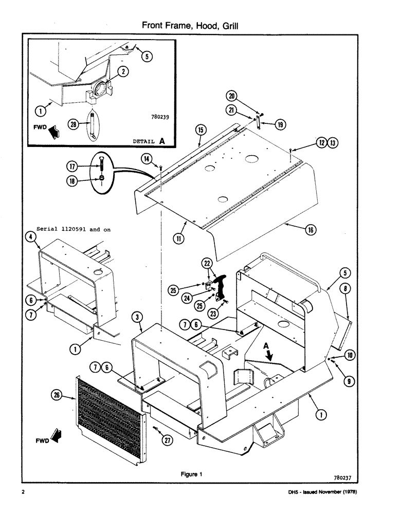 Схема запчастей Case DH5 - (002) - FRONT FRAME, HOOD, GRILL (39) - FRAMES AND BALLASTING