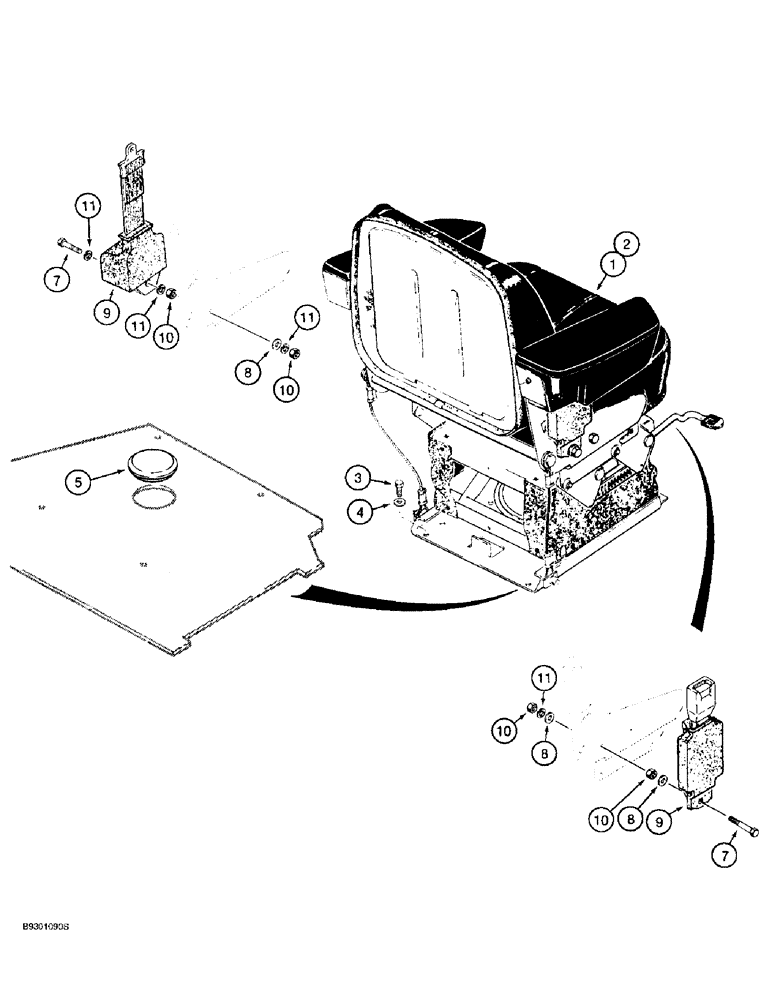 Схема запчастей Case 621B - (9-042) - SEAT AND MOUNTING PARTS, SUSPENSION SEAT, SEAT MOUNTING (09) - CHASSIS/ATTACHMENTS