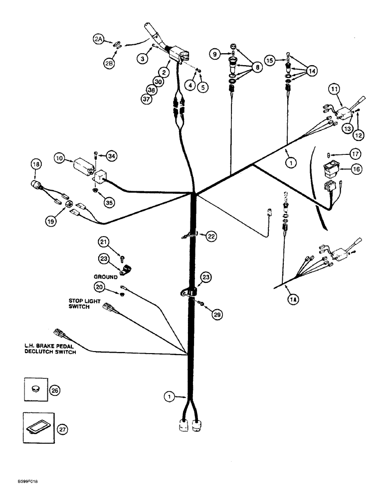 Схема запчастей Case 621B - (4-14) - HARNESS, PEDESTAL, PRIOR TO P.I.N. JEE0052701 (04) - ELECTRICAL SYSTEMS