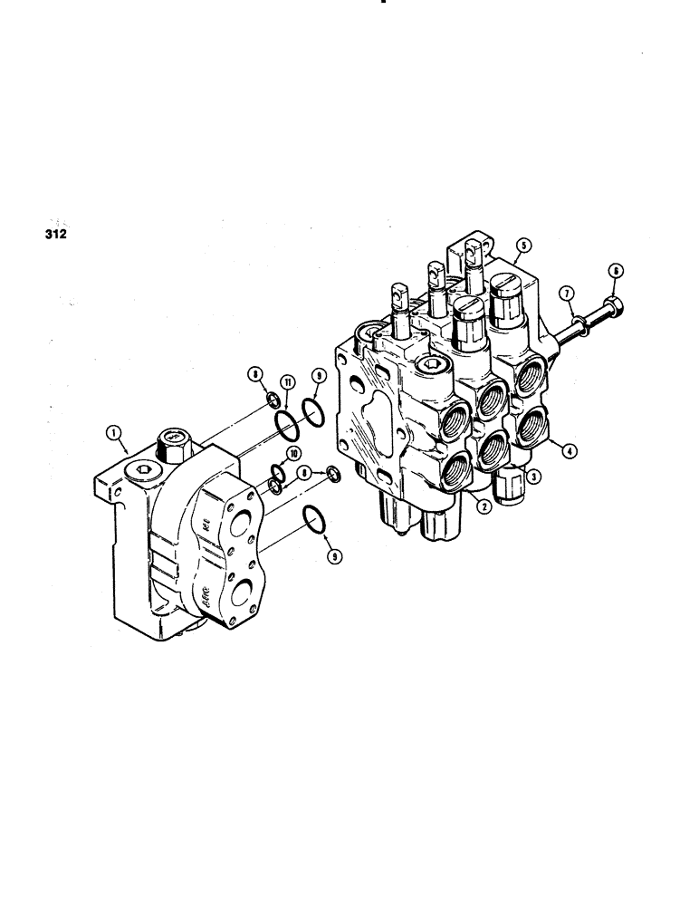 Схема запчастей Case 1150C - (312) - R40906 THREE SPOOL VALVE, TILT DOZER WITH RIPPER, R40908 (08) - HYDRAULICS