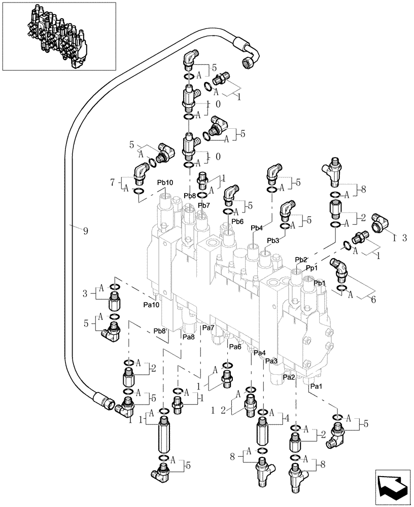 Схема запчастей Case CX31B - (5.0088[06]) - CONTROL LINES MAIN (SAFETY VALVE) - 747936070, 747936080 (35) - HYDRAULIC SYSTEMS