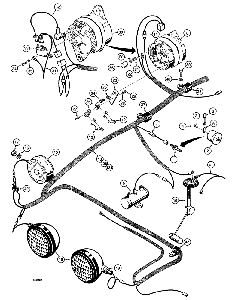 Схема запчастей Case W14 - (150) - ELECTRICAL SYSTEM, REAR HARNESS TO ALTERNATOR AND LAMPS, USED BEFORE P.I.N. 9154965 (04) - ELECTRICAL SYSTEMS