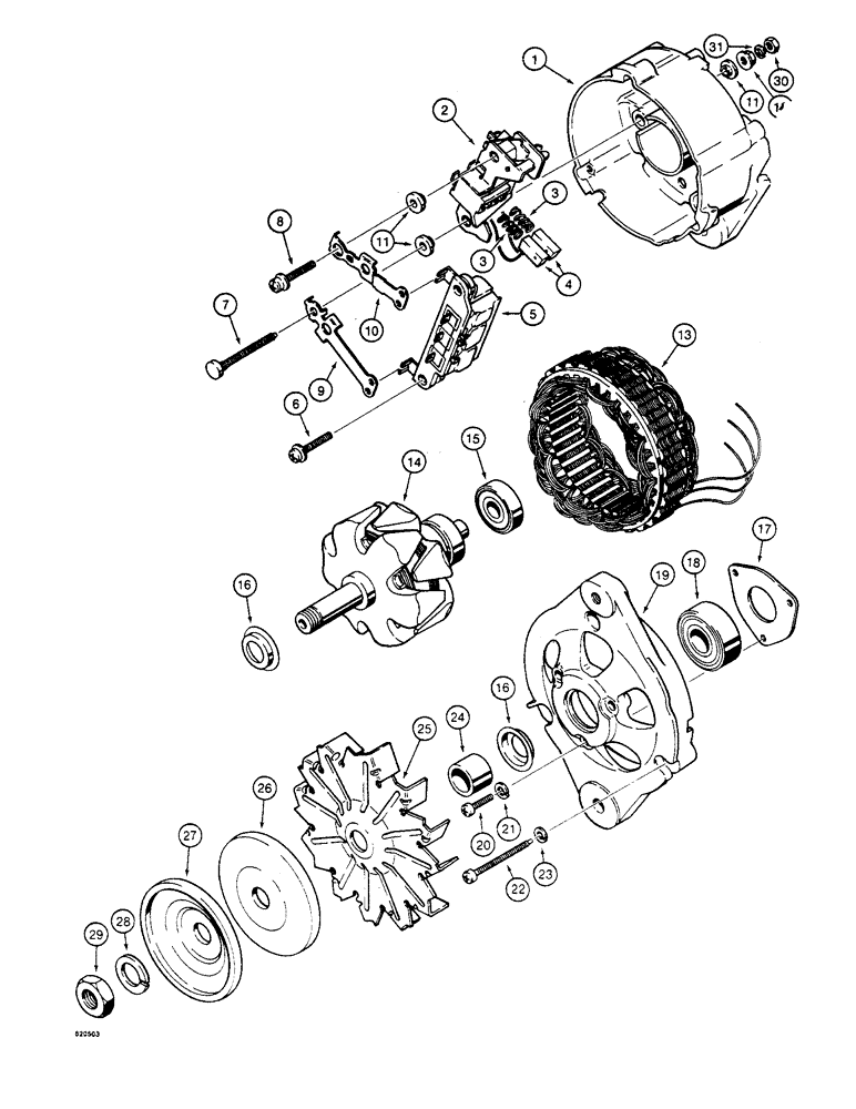 Схема запчастей Case W4 - (038) - H412445 ALTERNATOR, FOR 2.1 LITRE ENGINE, USED ON TRACTOR SN 1205397, 1205402 AND AFTER (04) - ELECTRICAL SYSTEMS