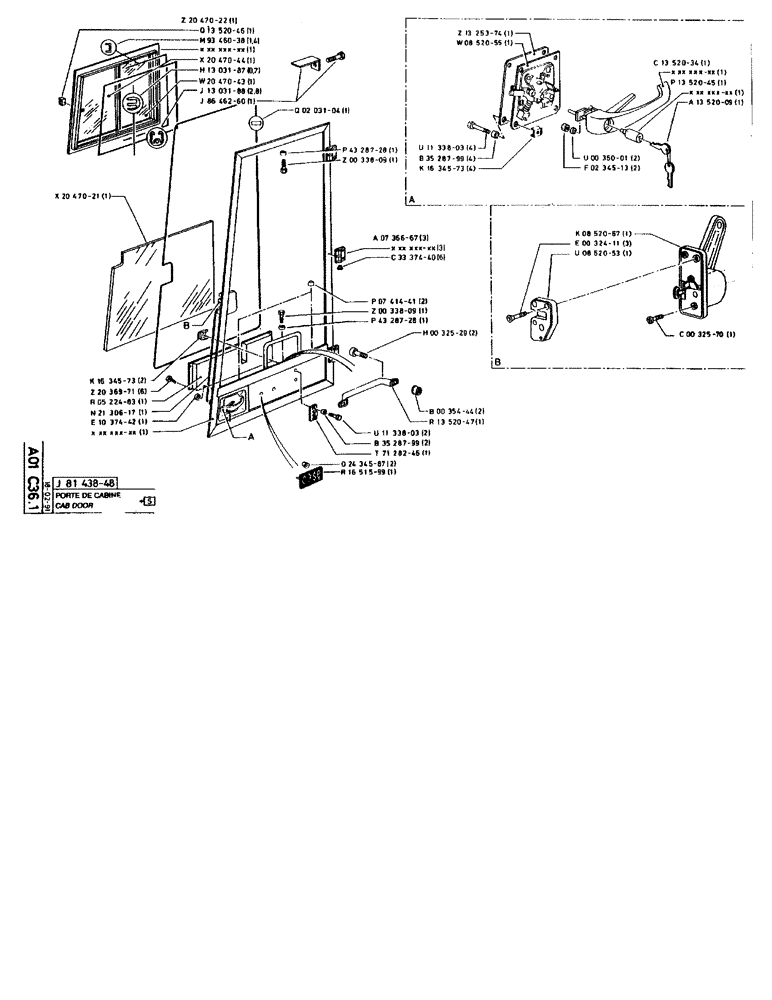 Схема запчастей Case 90BCL - (023) - CAB DOOR (05) - UPPERSTRUCTURE CHASSIS