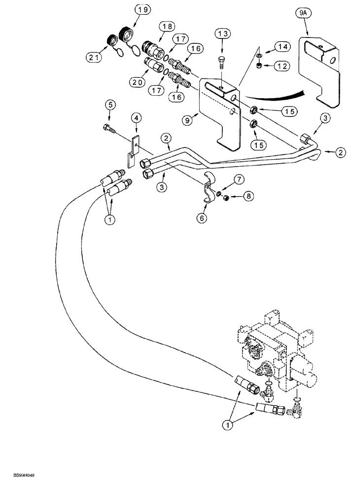 Схема запчастей Case 580SL - (8-046) - HAND HELD AUX HYDRAULICS, AUX VALVE TO QUICK DISCONNECT COUPLINGS, MODELS WITH 40 GALLON FUEL TANK (08) - HYDRAULICS