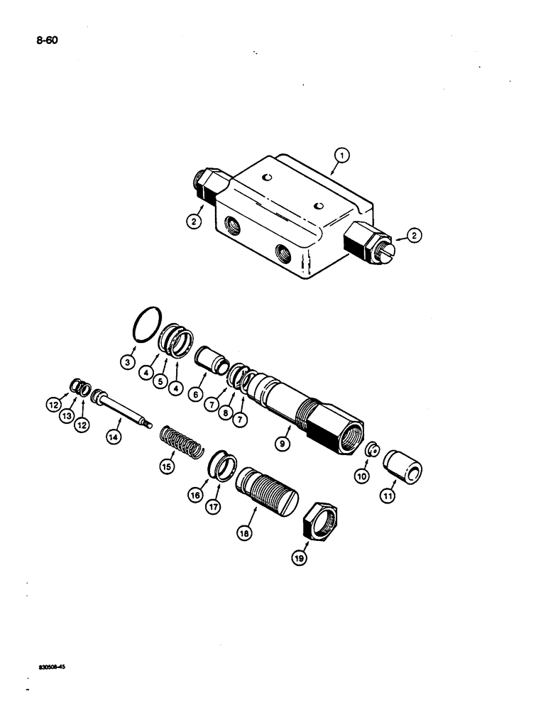 Схема запчастей Case 1187C - (8-60) - SWING CROSSOVER RELIEF VALVE (08) - HYDRAULICS