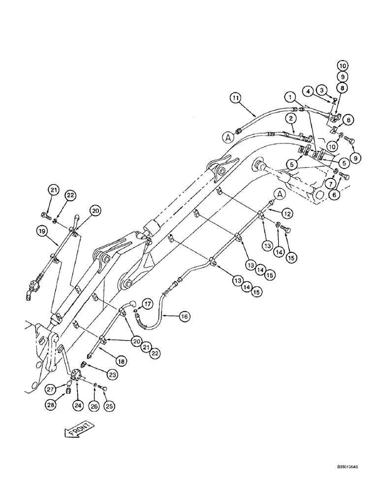 Схема запчастей Case 9010B - (8-088) - AUXILIARY EQUIPMENT OPTION, SUPPLY/RETURN LINES - 2.5 METER ARM (08) - HYDRAULICS